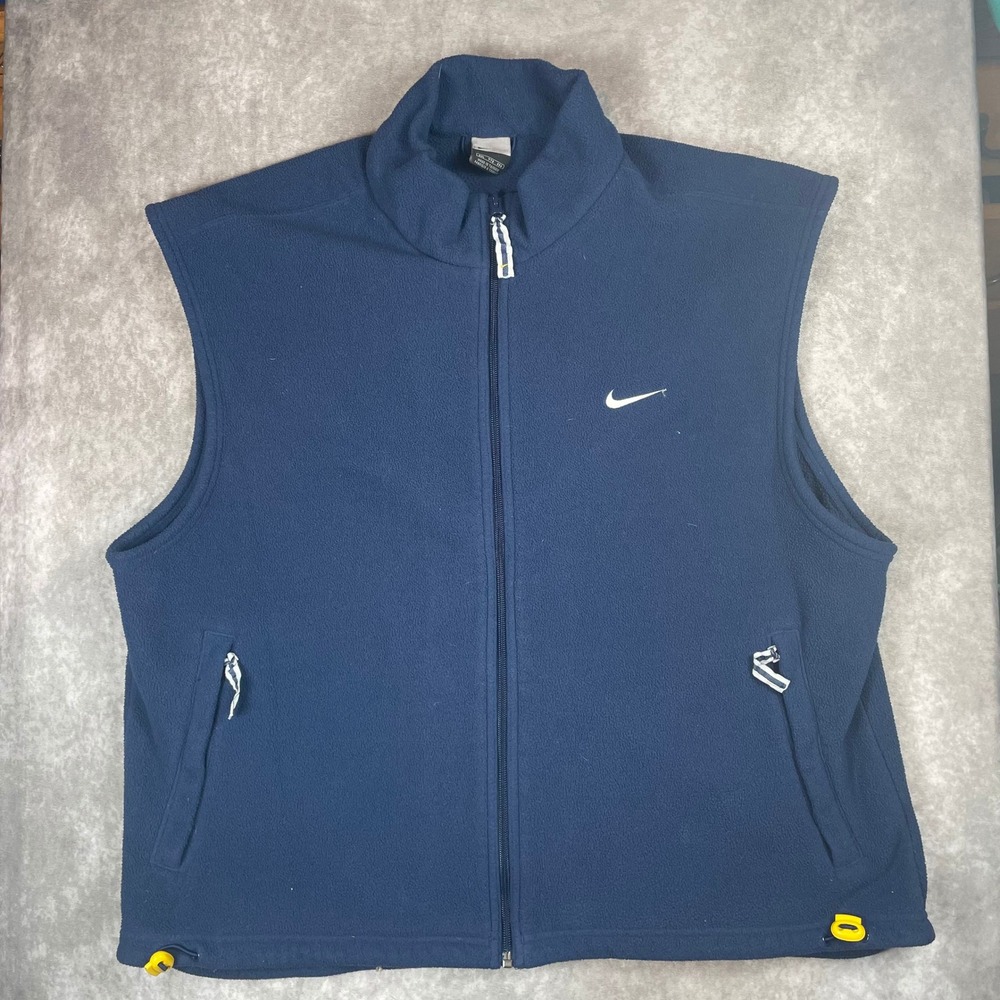 Nike Mens Fleece Vest Navy Blue Full Zip XXL Embroidered Logo Sportswear